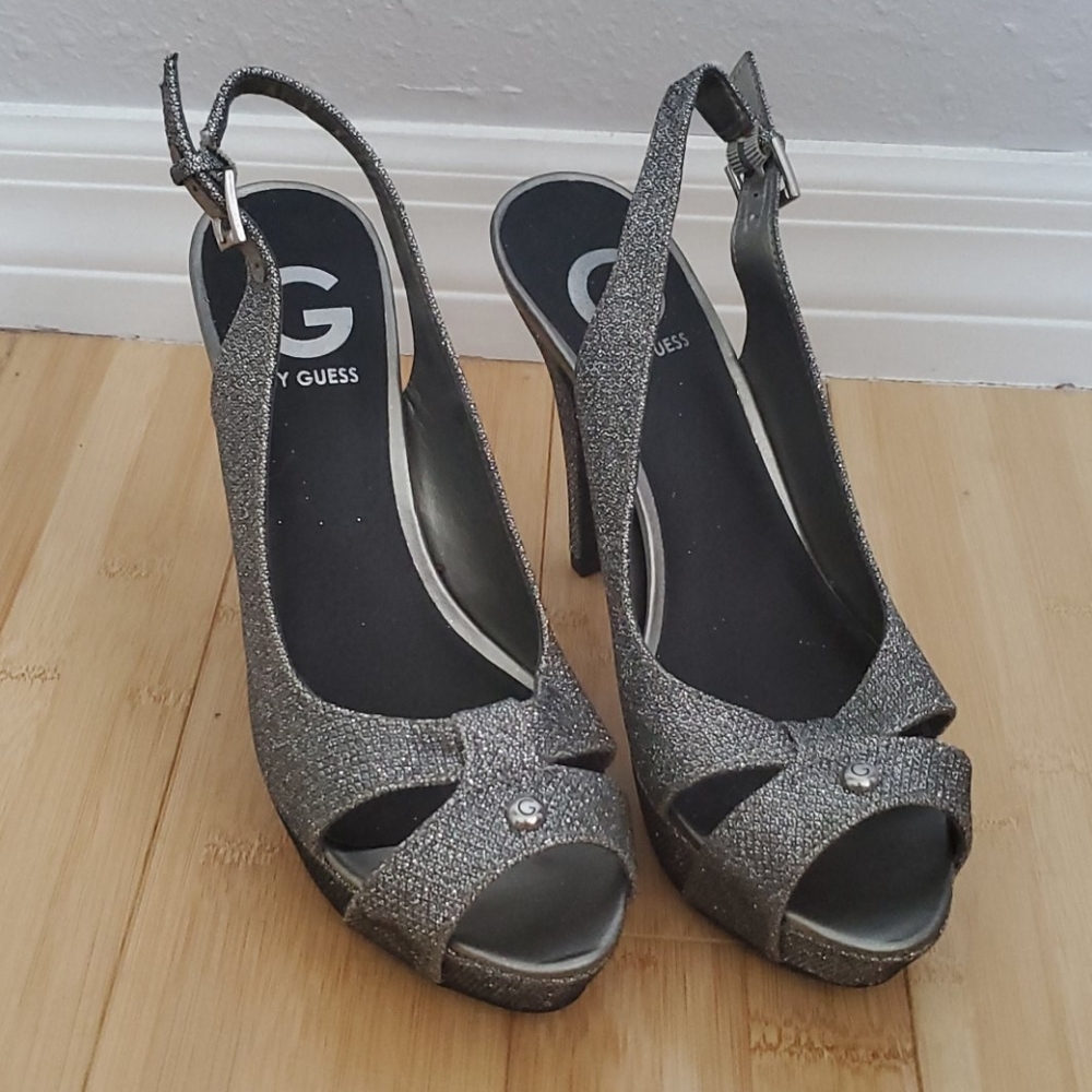 G by Guess Glitter Peep Toe Heels